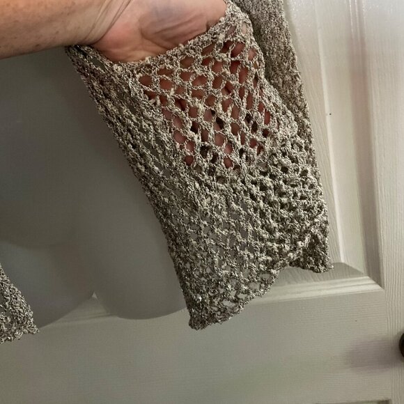 AquaVita Made In Italy Open Knit Cardigan Sweater One Size Beige & Brown Cotton - Picture 7 of 7